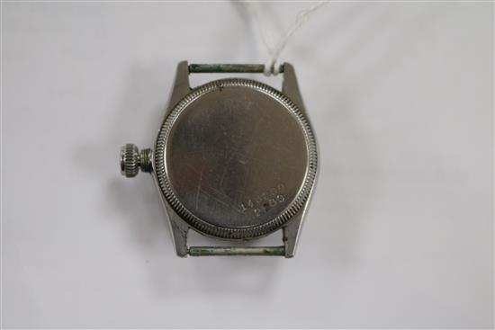 A boys size steel Rolex Oyster wrist watch, numbered 143209 2280, a 9ct gold Rotary watch and a ladys 18ct Movado watch.